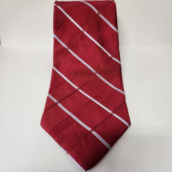 Tommy Hilfiger Tie – Red & White Stripes / Blue Back – 100% Silk - Picture 1 of 7